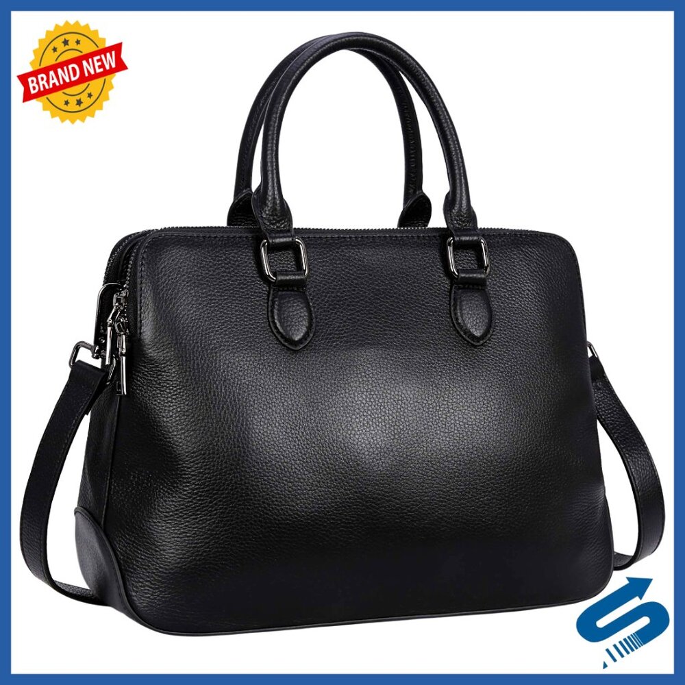 Genuine Leather Tote Bag with Adjustable Strap, Multi Compartments